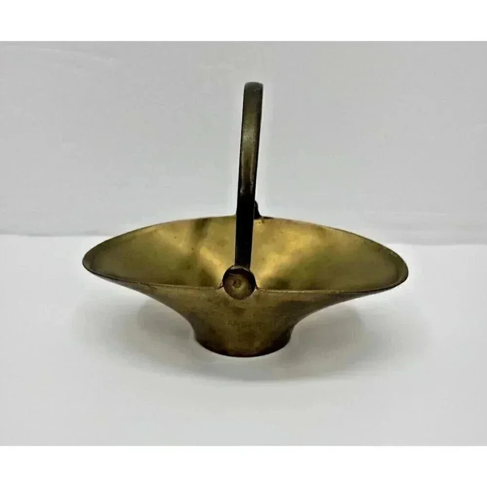 Vintage Brass Basket with Moving Handle Made in India Self Sitter Trinket